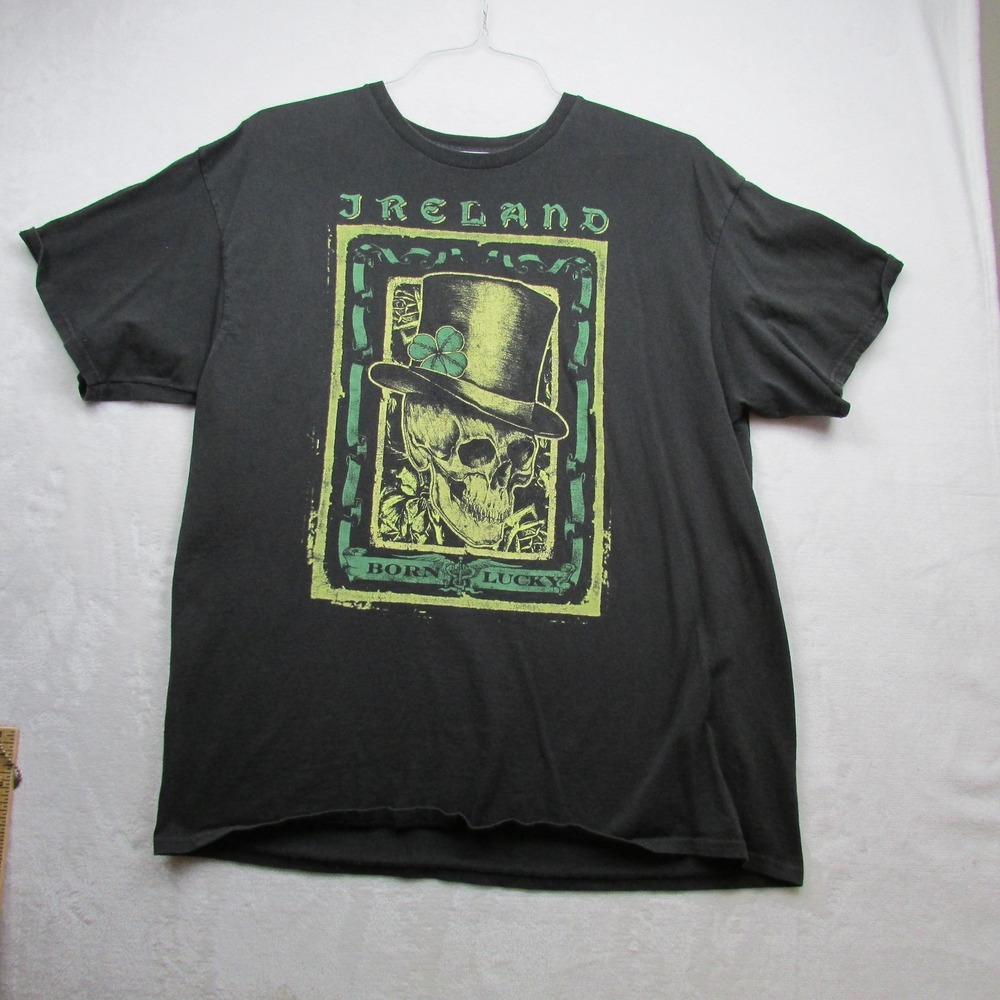 Ireland‎ Shirt Mens Extra Large Black Born Lucky Skull Shamrock Irish Graphic